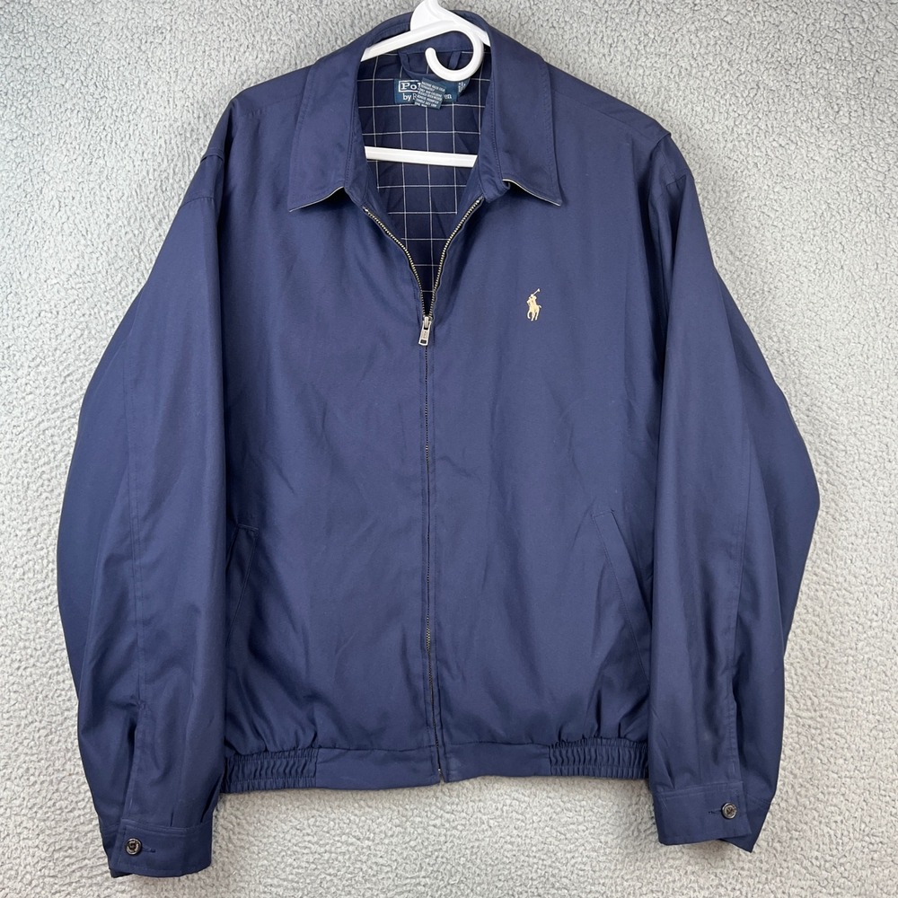 VTG Polo Ralph Lauren Mens Harrington Jacket Navy Blue Lined size Large L